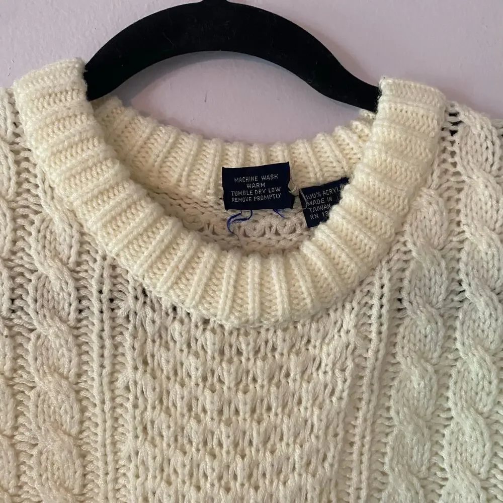Jockey Sportswear White Cream Cableknit Fishermen Sweater Men's size Medium